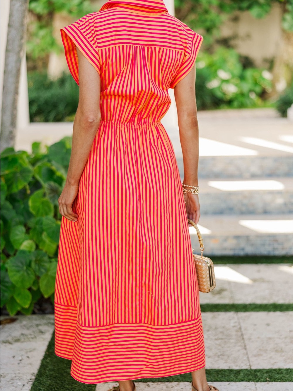 entro Coral and Pink Striped Tie-Front Maxi Dress - Picture 3 of 8